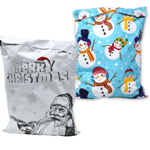 10x13 Merry Christmas Combo! Santa, Snowmen and Wreath Poly Mailers, Festive Graphite Art Flat Self Seal Shipping Mailing Mail Postal bags