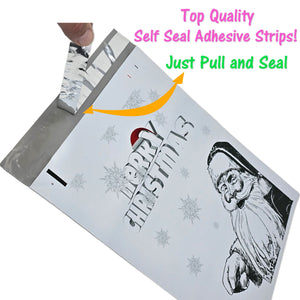 10x13 Merry Christmas Combo! Santa, Snowmen and Wreath Poly Mailers, Festive Graphite Art Flat Self Seal Shipping Mailing Mail Postal bags