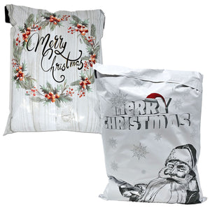 10x13 Merry Christmas Combo! Santa, Snowmen and Wreath Poly Mailers, Festive Graphite Art Flat Self Seal Shipping Mailing Mail Postal bags