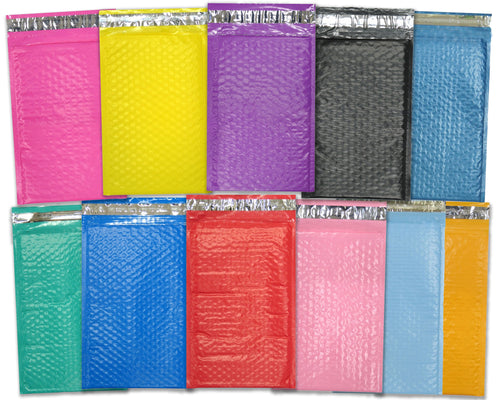 4x8 Hot Pink, Teal, Purple, Blue, Pastel, Orange, Red, Black, Yellow Poly Bubble Mailers, (4x7.5