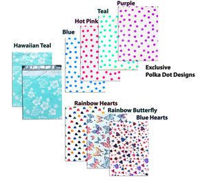 12" x 15" Designer Poly Mailers, Pink,Teal, Polka Dots,Hearts Flat Shipping Bags - ShipNFun