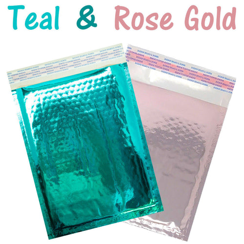 6x10 Teal, Rose Gold Mirrored Padded Bubble Mailers,Shipping Envelopes Self Seal - ShipNFun