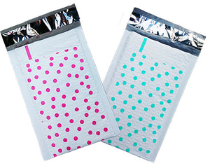 Hot Pink & Teal 4x8" Polka Dot Poly Bubble Mailers, Padded Envelope Shipping Bag - ShipNFun