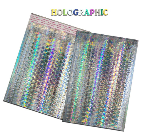 10 to 100 Pack -6x10 Holographic METALLIC BUBBLE MAILER, Self Sealing Envelope - ShipNFun