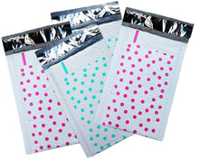 Hot Pink & Teal 4x8" Polka Dot Poly Bubble Mailers, Padded Envelope Shipping Bag - ShipNFun