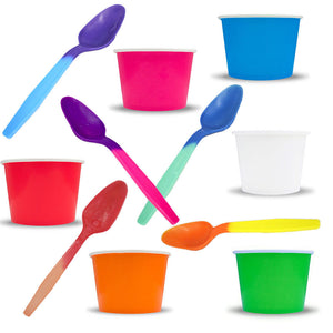 Party Ice Cream Snack Food Paper Cups, Color Changing Spoons Birthday Combo Pack - ShipNFun