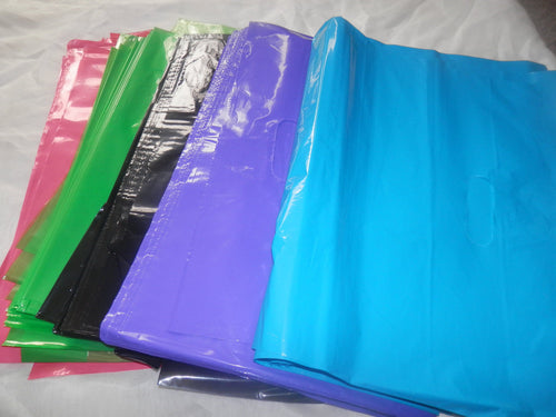 25 Large Hot Pink, Black, Teal, Lime Green, and Purple Plastic Merchandise Bag - ShipNFun