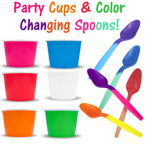 Party Ice Cream Snack Food Paper Cups, Color Changing Spoons Birthday Combo Pack - ShipNFun