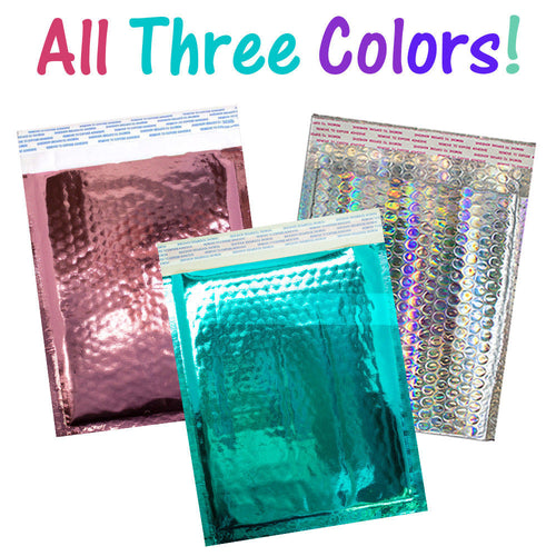 8.5x12 Holographic, Pink, Teal METALLIC BUBBLE MAILERS,  Poly Padded Envelopes! - ShipNFun