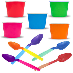 Party Ice Cream Snack Food Paper Cups, Color Changing Spoons Birthday Combo Pack - ShipNFun