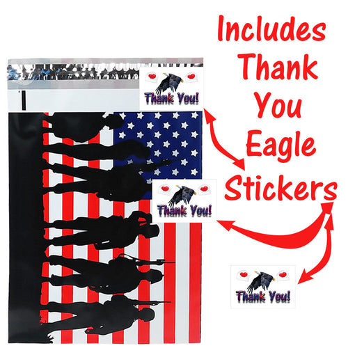 10x13 Patriotic Poly Mailers, Flat Shipping Flag Envelopes -Stickers 4th of July - ShipNFun
