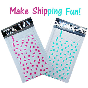 Hot Pink & Teal 4x8" Polka Dot Poly Bubble Mailers, Padded Envelope Shipping Bag - ShipNFun