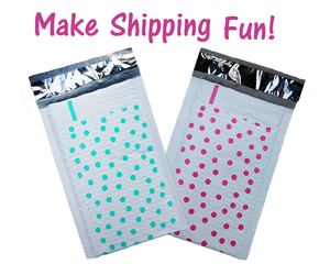 Hot Pink & Teal 4x8" Polka Dot Poly Bubble Mailers, Padded Envelope Shipping Bag - ShipNFun