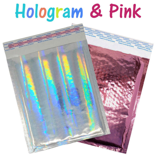 6x10 Pink & Hologram Metallic Bubble Mailers Holographic Air Shipping Envelopes - ShipNFun