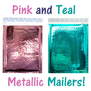 8.5x12 Holographic, Pink, Teal METALLIC BUBBLE MAILERS, Color Padded Envelopes! - ShipNFun