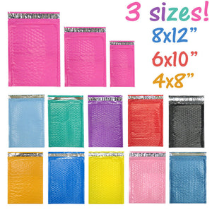 Assorted Sizes 8.5x12, 6x9, & 4x8 Colored Poly Bubble Mailers, Padded Envelopes! - ShipNFun