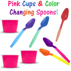 Party Ice Cream Snack Food Paper Cups, Color Changing Spoons Birthday Combo Pack - ShipNFun