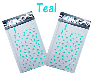 Hot Pink & Teal 4x8" Polka Dot Poly Bubble Mailers, Padded Envelope Shipping Bag - ShipNFun