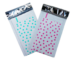 Hot Pink & Teal 4x8" Polka Dot Poly Bubble Mailers, Padded Envelope Shipping Bag - ShipNFun