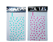 Hot Pink & Teal 4x8" Polka Dot Poly Bubble Mailers, Padded Envelope Shipping Bag - ShipNFun