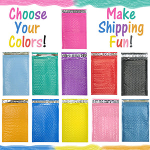 Assorted Sizes 8.5x12, 6x9, & 4x8 Colored Poly Bubble Mailers, Padded Envelopes! - ShipNFun