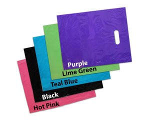 12" x 15" Colored PLASTIC MERCHANDISE Bags Retail Store Bags w/Die Cut Handles - ShipNFun