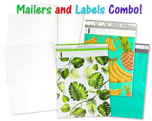Pack of 40, 20 Each 10x13" Flat Poly Mailers & 20 8.5x11 Blank Shipping Labels, Easy Stick Shipping Clothing Flat Envelopes and Labels Combo
