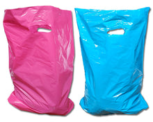 15x18 Inch Large Plastic Merchandise Bags, Pink, Teal, Blue, Lime, Purple, Black Combo Plastic w/Die Cut Handles, Colored Retail Gift Sack