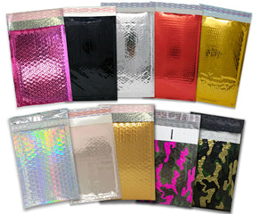 4x8" Holographic, Pink, Rose Gold, Teal, Black, Camo, Silver Metallic Bubble Mailers, Padded Self Sealing Shipping Envelopes Pack, Size #000