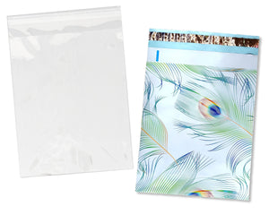 100 Pack, 50 Each 10x13" Flat Poly Mailers & 10x13 Clear Bags for Shirts, Self Sealing Shipping Clothing Flat Envelopes and Bag Combo Pack