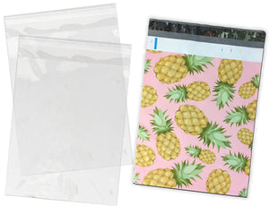 100 Pack, 50 Each 10x13" Flat Poly Mailers & 10x13 Clear Bags for Shirts, Self Sealing Shipping Clothing Flat Envelopes and Bag Combo Pack