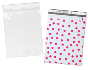 100 Pack, 50 Each 10x13" Flat Poly Mailers & 10x13 Clear Bags for Shirts, Self Sealing Shipping Clothing Flat Envelopes and Bag Combo Pack