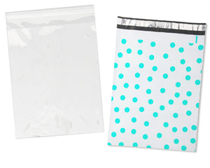 100 Pack, 50 Each 10x13" Flat Poly Mailers & 10x13 Clear Bags for Shirts, Self Sealing Shipping Clothing Flat Envelopes and Bag Combo Pack