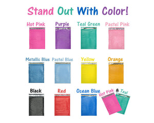 10, 25, 50, 100 Packs 4x8 inch Colored Poly Bubble Mailers! You Choose! 11 Colors ! Padded Envelope Mailers, Cushioned Peel N Seal Mail Bags