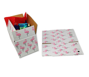 6 Pack 8x6x6&quot; Pink Flamingo Designer Boxes, Recyclable, Reusable Shipping Favor Boxes for Gifts, Cute Party Cardboard Paper 32 lb Test Boxes