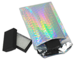 100 pack 4x8&quot; Holographic and/or Teal Combo Metallic Bubble Mailers, Padded Self Sealing Shipping Envelopes, Size #000 Shiny Reflective