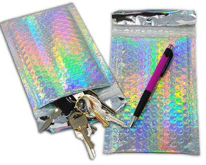 100 pack 4x8&quot; Holographic and/or Teal Combo Metallic Bubble Mailers, Padded Self Sealing Shipping Envelopes, Size #000 Shiny Reflective