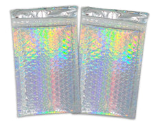 100 pack 4x8&quot; Holographic and/or Teal Combo Metallic Bubble Mailers, Padded Self Sealing Shipping Envelopes, Size #000 Shiny Reflective