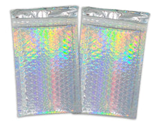 100 HOLOGRAPHIC Metallic Bubble Mailer 4x8 Self Seal Adhesive #000 Lightweight Protective Padded Wrap Designer Shipping Supply Envelopes