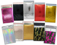 4x8" Holographic, Pink, Rose Gold, Teal, Black, Camo, Silver Metallic Bubble Mailers, Padded Self Sealing Shipping Envelopes Pack, Size #000