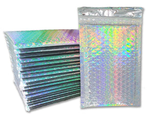40 Pack 4X8, 6X10, 8.5X12 All Sizes Combo Holographic Bubble Mailers, Metallic Padded Envelopes, Heavy Duty Top Quality Self Sealing Mail