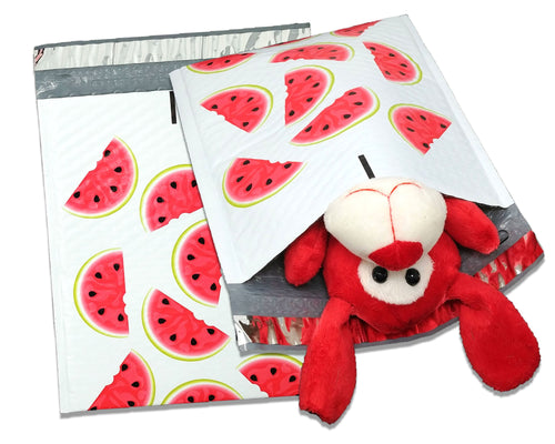 8x12 Watermelon Design Poly Bubble Mailers, (8.5x11 Usable Space) Protective Fun Colored Padded envelopes, Self Seal Adhesive Shipping Bags