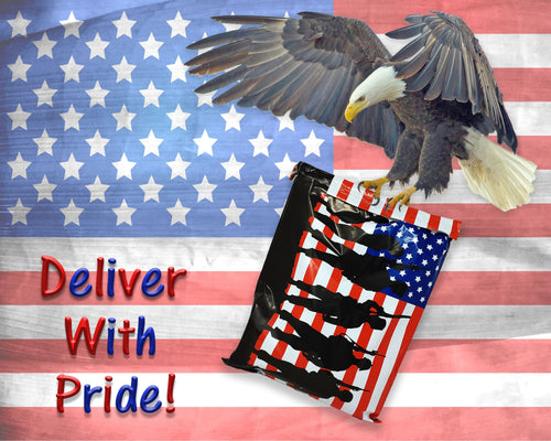 12x15.5 inch USA Flag Soldier Poly Mailers, Patriotic Self Sealing Shipping Bags, Design, Military Mailing Envelopes, Red White Blue 12x15