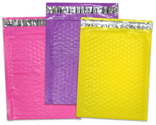 30 Pack 4x8, 6x10", 8x12, 10x15 Inch Hot Pink, Yellow, Purple Padded Colored Poly Bubble Mailers, Self Seal Mailing Shipping Envelope Bags