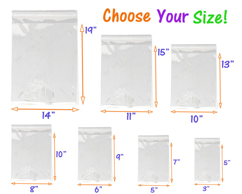 7 Sizes Crystal Clear Self Seal Transparent Plastic Cellophane Poly Bags,  Cookies, Candy, Gifts, Merchandise, Tshirts, Storage Bags 1.5 Mil