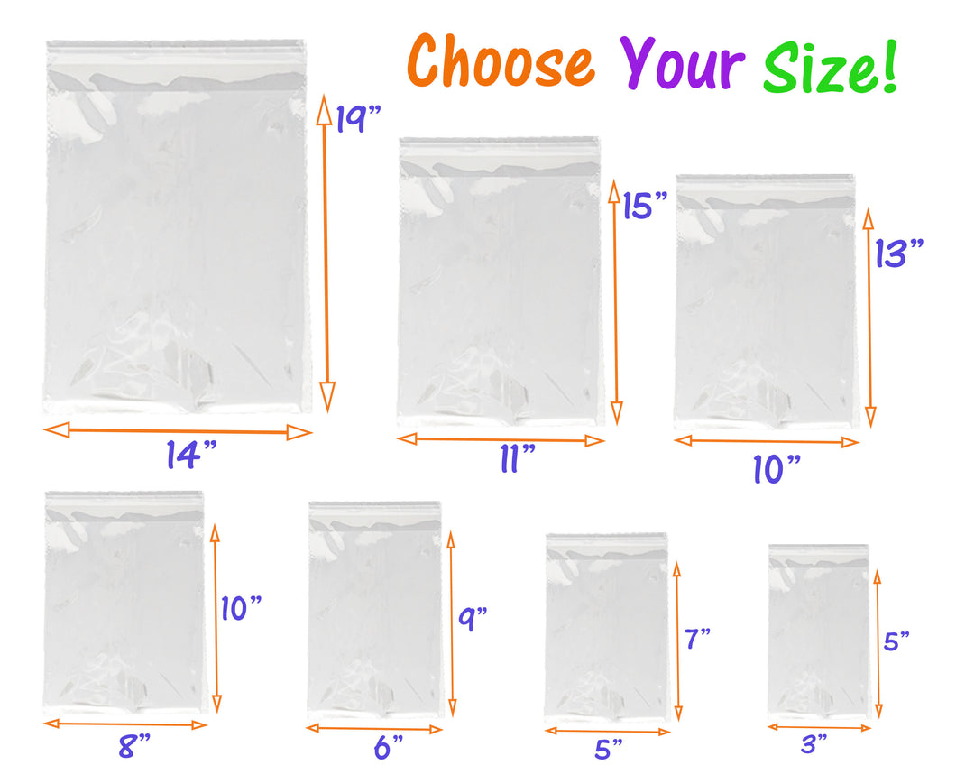 7 Sizes Crystal Clear Self Seal Transparent Plastic Cellophane Poly Bags,  Cookies, Candy, Gifts, Merchandise, Tshirts, Storage Bags 1.5 Mil