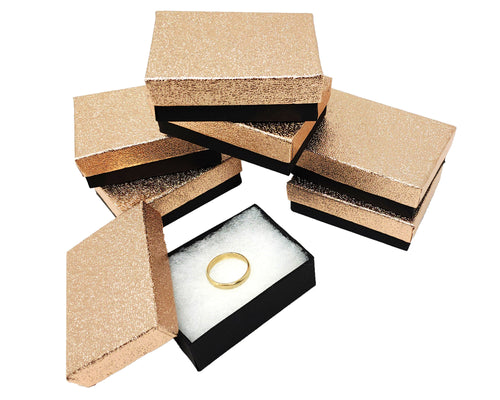 Rose Gold 3x2x1 - 3.5x3.5x1" inch Cotton Filled Presentation Jewelry Boxes Paper Gift Display Retail Ring, Bracelets,  Storage Glam Design