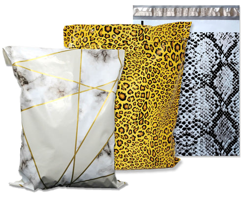 10x13 Inch Poly Mailers, Leopard, Snakeskin, Marble Combo Print Animal Design, Pattern Self Sealing Mailing Shipping Bags, Flat Envelopes