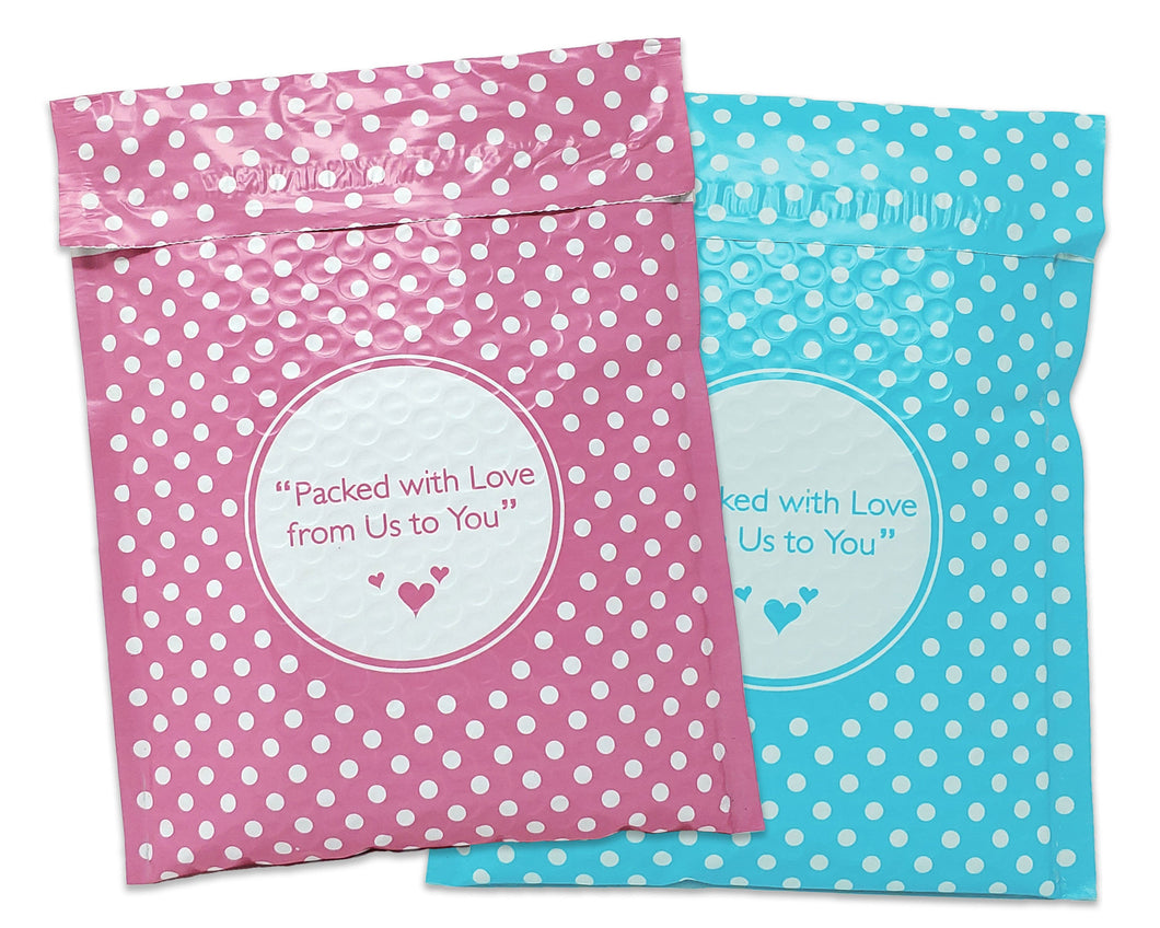 6x10 Raspberry Pink, Light Blue Love Poly Bubble Mailers Padded Envelope Mailers, Self Sealing Envelopes, Cushioned Peel & Seal Mail Bags