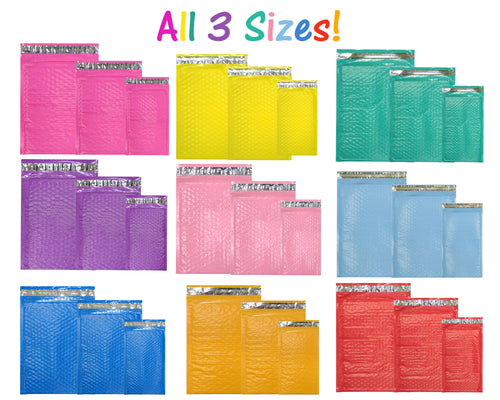 All 3 Sizes! 4x8, 6x10 8x12 Colored Poly Bubble Mailers, Pink, Purple, Teal Green, Pastel Colored Bubble Padded Shipping Mailing Envelopes